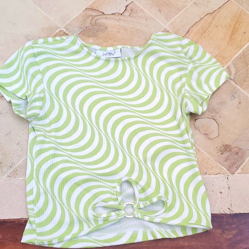S Green and White Just Polly crop top